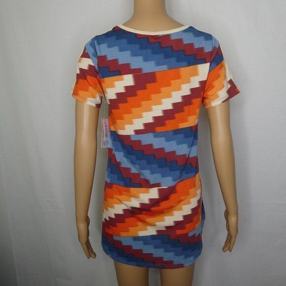 LulaRoe Classic Tee Tribal Striped T Shirt Boho XS Zigzag Chevron Orange - Picture 10 of 10